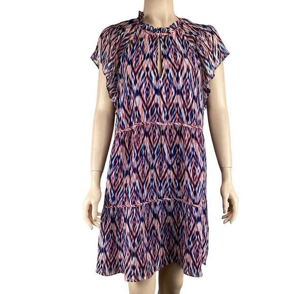 Marie Oliver Dress Size Large Frida Ink Ikat Keyhole Ruffle Tiered Multicolored - Picture 2 of 9
